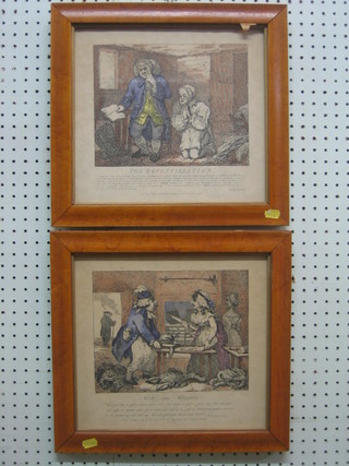 3 reproduction 18th Century coloured print "A Journalist, Wit and Wisdom and Reconciliation" 8" x 10"