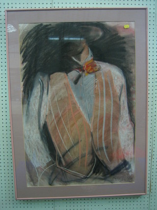 Stephen Rush, modern Art, pastel drawing "Male Torso" monogrammed SR dated '85, 26" x 19"