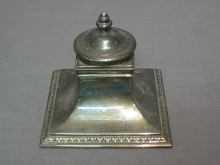 A square waisted silver plated inkwell with hinged lid 4"