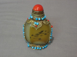 An Eastern scent bottle with turquoise decoration 3"