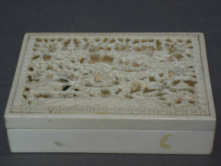 A rectangular ivory box with pierced lid 5"
