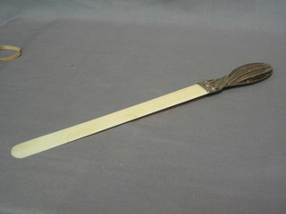 A Victorian ivory and silver handled newspaper opener, Birmingham 1891