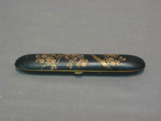 A lacquered and gilt metal niello cigar case 5"