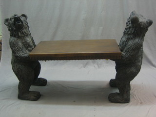 An Austrian style resin bench supported by 2 standing bears 53"