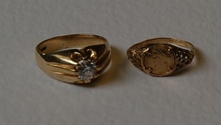 A 9ct gold gypsy ring set a white stone and 1 other