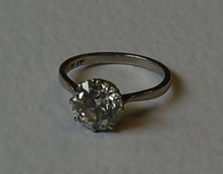 A lady's  particularly attractive 18ct white gold engagement/dress ring set a solitaire diamond, approx 3cts