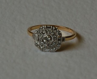 A lady's Art Deco style 18ct yellow gold dress ring set numerous diamonds approx 0.60ct