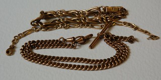 A gilt metal bracelet and 3 gilt metal chains