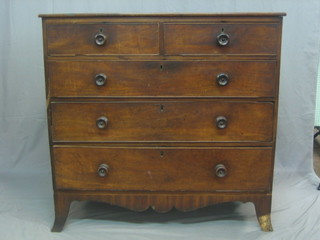 A 19th Century mahogany chest of 2 short and 3 long drawers, raised on bracket feet 42"