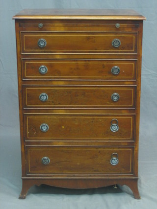 A Georgian style yew chest with oyster veneer top and brushing slide above 5 long drawers, raised on splayed bracket feet 23"