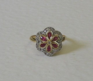 An 18ct yellow gold diamond and ruby floral cluster ring approx. 0.80ct