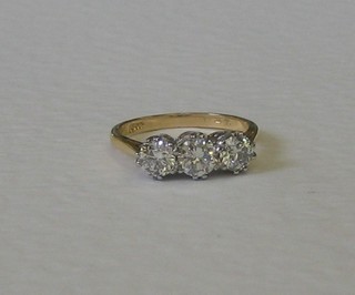 A lady's 18ct yellow gold dress ring set 3 diamonds approx 1.45ct