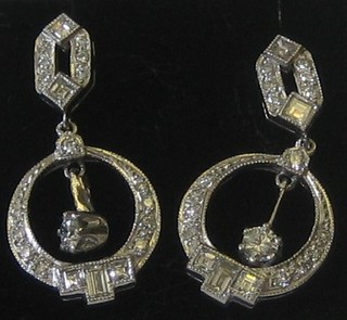 A pair of Art Deco style white gold earrings set numerous diamonds approx. 1.20ct