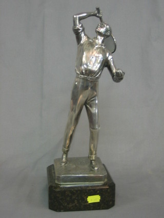 After W Zwick an Art Deco style metal figure of a standing tennis player