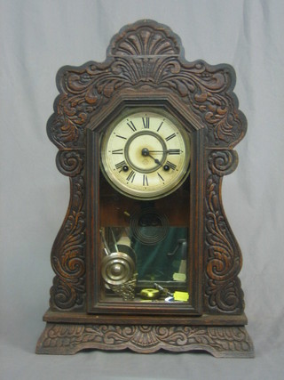 An American 8 day striking shelf clock with paper dial and Roman numerals by Ansonia 