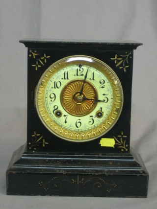 A Victorian American 8 day striking mantel clock by Ansonia contained in an iron case