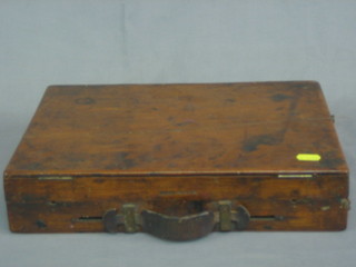A Victorian mahogany paint box with hinged lid 14"