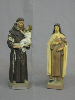 2 religious plaster standing figures of Saints 11"