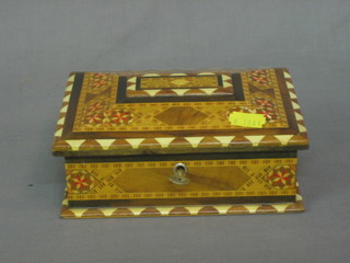 A Moorish marquetry trinket box with hinged lid 7"