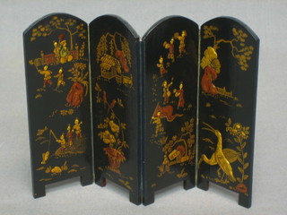 A dolls house Oriental style black lacquered 4 fold dressing screen 7"