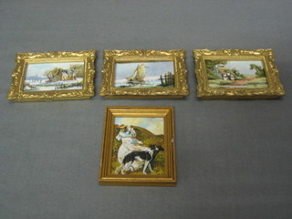 4 dolls house miniature oils on canvas 1" x 2"