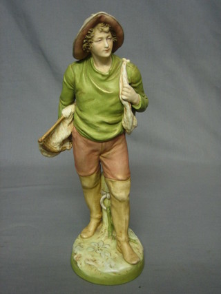 A Royal Dux figure of a standing Fisherman, base with pink Royal Dux triangle mark 14"