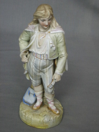 A Victorian biscuit porcelain figure of a standing gentleman 9" (finger f)