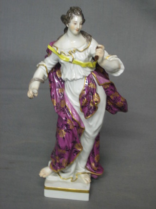A "Meissen" porcelain figure of a standing classical lady with serpent, the base impressed 1452 144, with cross swords mark 8 1/2"