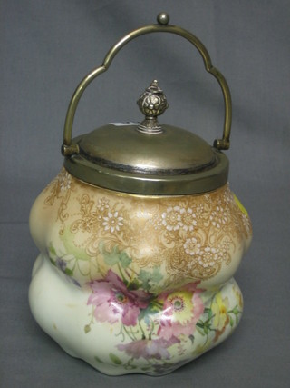 A Doulton Burslem biscuit barrel with silver plated lid 6"