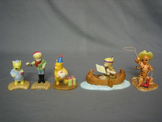 5 Royal Doulton Winnie The Pooh figures - Christopher Robin to the Rescue, A Little Tree is Trimming in Order, Yee Hah Tigger, Christopher Dresses The Tree and Presents and Parties