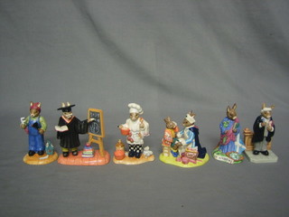 8 Royal Doulton Bunnykins figures - Barrister, Nurse, Plummer, Chef, Teacher, St Andrew, Fun on the Water - water globe, Foot Prints in the Snow-snow globe