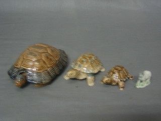 A Wade trinket box in the form of a tortoise 6", 2 smaller ditto and a Wade Whimsie in the form of a horse