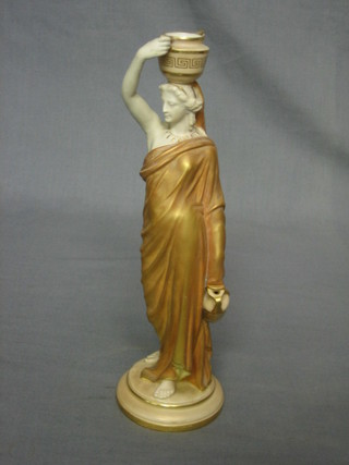 A Worcester blush ivory figure of a standing classical lady, the base with pink Worcester mark and 10 dots, 2125 (f and r) 10"