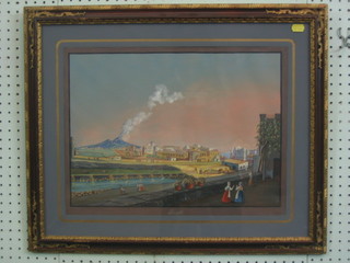 An 18th/19th Century gouache drawing "Study of The Bay of Naples with Figures" 12" x 16"