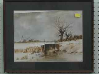 Impressionist watercolour "Snowy Loch" 8" x 11"