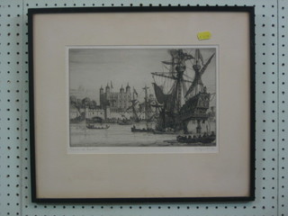 Shaywier?, monochrome etching "Tower of London" 7 1/2" x 11"