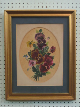 A painting on fabric "Study of Flowers" 11" oval