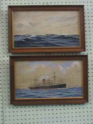 B Aris, a pair of watercolour drawings "MV Glenogle - Close To and at a Distance" 7" x 13"