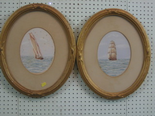 S Hopkins, a pair of watercolour drawings "Clipper and Sailing Barge" 8" oval