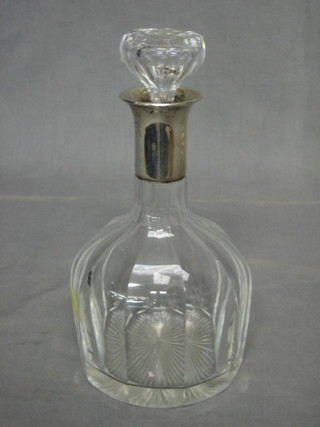 A Continental club shaped decanter with silver collar marked 800