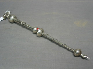 A Russian silver Koran pointer set cabouchon red stone, marked BC 1873 84