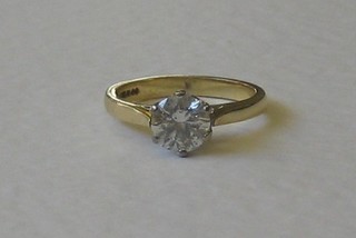 A lady's 18ct yellow gold engagement ring set a solitaire diamond approx 1 ct
