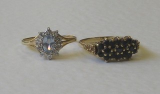 A 9ct gold dress ring set blue stones and 1 other ring set blue and white stones