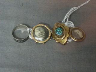 A Thai ring, a gilt metal locket and 2 gilt metal brooches