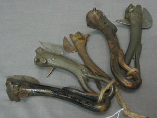 5 various old bull head tin openers