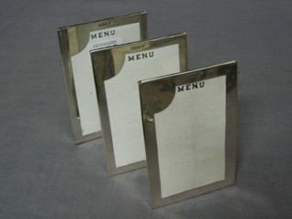 3 silver and porcelain framed menu holders, Sheffield 1911 and 1912