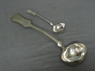 A large Continental silver soup ladle and a Continental sauce ladle 9ozs