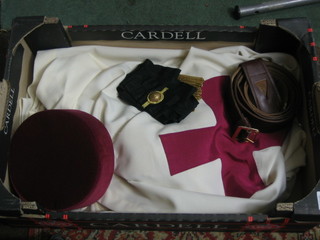 A quantity of Knights Templar regalia comprising mantel, sash, sword belt and cap 