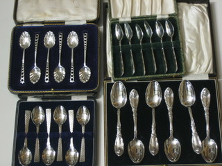 4 cased sets of silver plated teaspoons