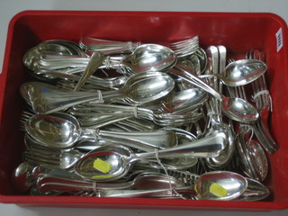 A quantity of silver plated Old English rat tail pattern cutlery